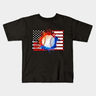 Patriotic USA 4th of July  American Flag Baseball Team Kids T-Shirt